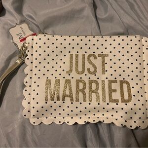 Gold and White Polka Dot 'Just Married' Clutch